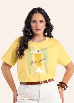 Secret Glam - T- Shirt Feminina Estampa Pina Colada Amarelo - SECRET GLAM
