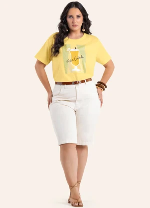 Secret Glam - T- Shirt Feminina Estampa Pina Colada Amarelo - SECRET GLAM
