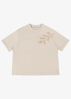 Secret Glam - T Shirt Feminina Plus Bordado Bege - SECRET GLAM