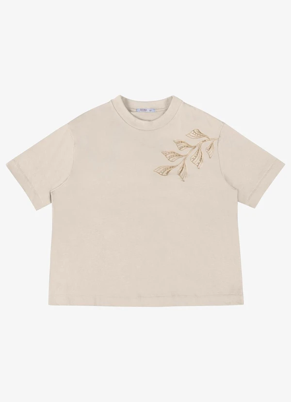 Secret Glam - T Shirt Feminina Plus Bordado Bege
