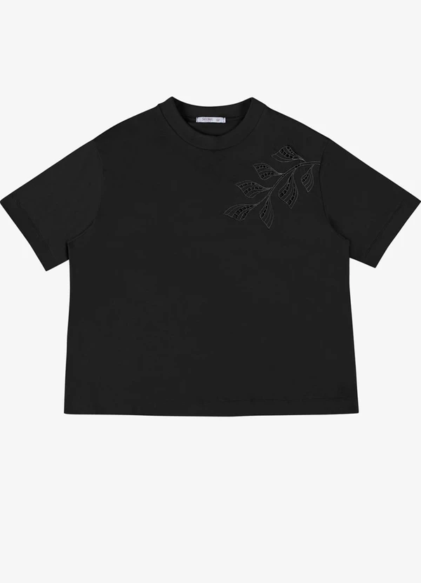 Secret Glam - T Shirt Feminina Plus Bordado Preto
