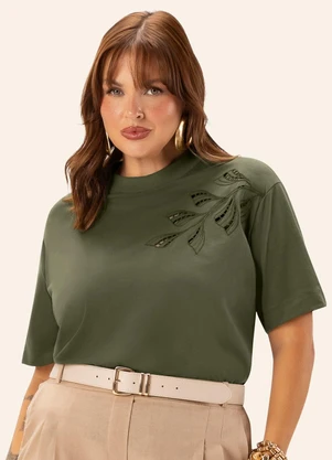 Secret Glam - T Shirt Feminina Plus Bordado Verde - SECRET GLAM