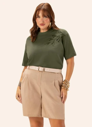 Secret Glam - T Shirt Feminina Plus Bordado Verde - SECRET GLAM