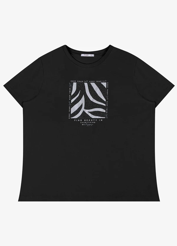 Secret Glam - T Shirt Feminina Plus Meia Malha Preto