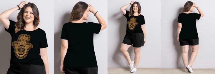 T-Shirt Marguerite Preta Plus Size
