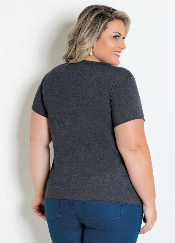 Marguerite - T-Shirt Mescla Chumbo com Estampa Floral 3