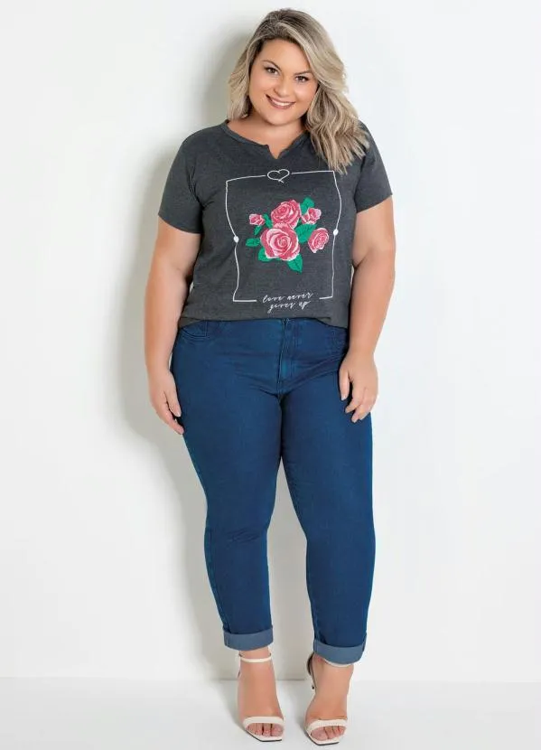 Marguerite - T-Shirt Mescla Chumbo com Estampa Floral 2