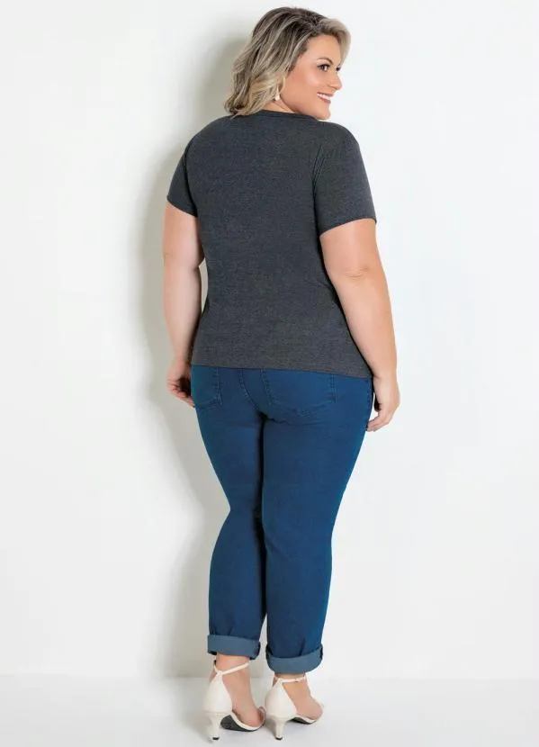 Marguerite - T-Shirt Mescla Chumbo com Estampa Floral 1