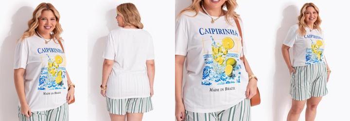 T-Shirt Off White Caipirinha em Algod�o Penteado