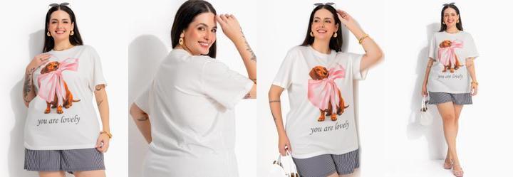 T-Shirt Off White em Algod�o Penteado