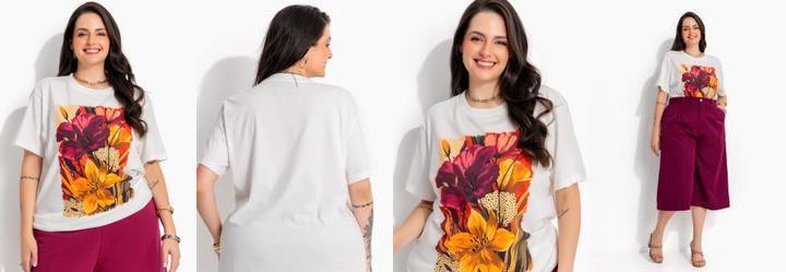 T-Shirt Off White em Algod�o Penteado