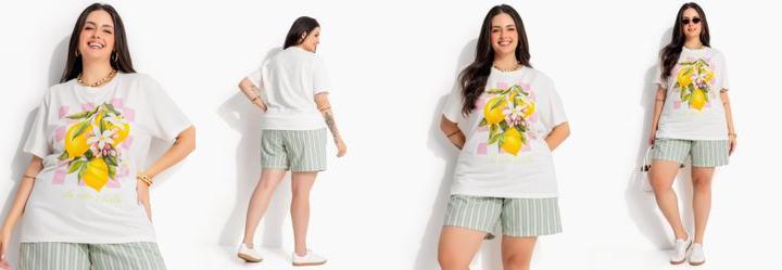 T-Shirt Off White em Algod�o Penteado