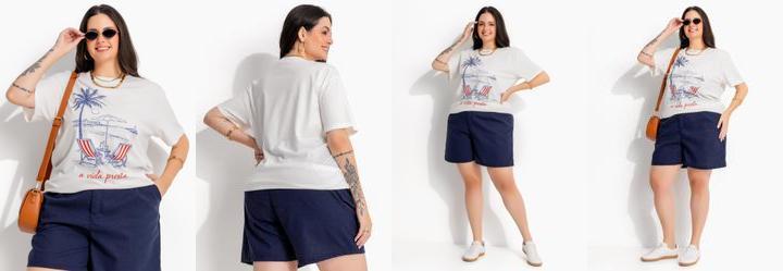 T-Shirt Off White em Algod�o Penteado
