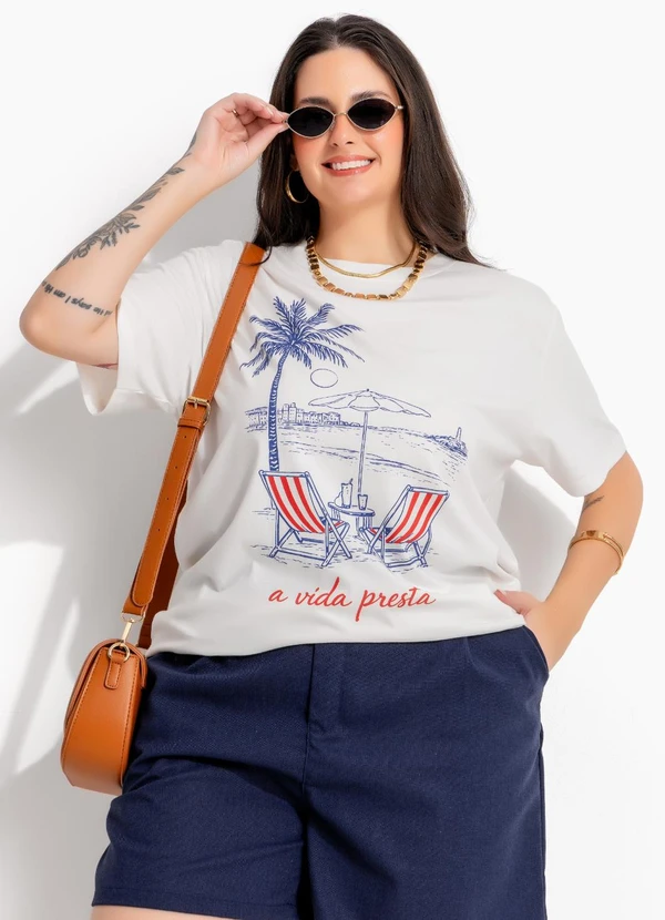 Marguerite - T-Shirt Off White em Algodão Penteado
