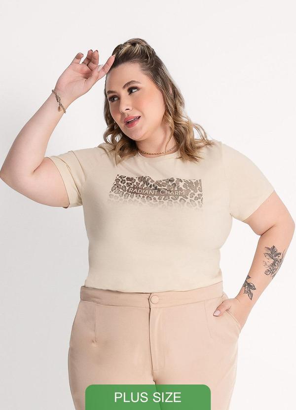 Habana - T-Shirt Plus Size em Algodão Bege