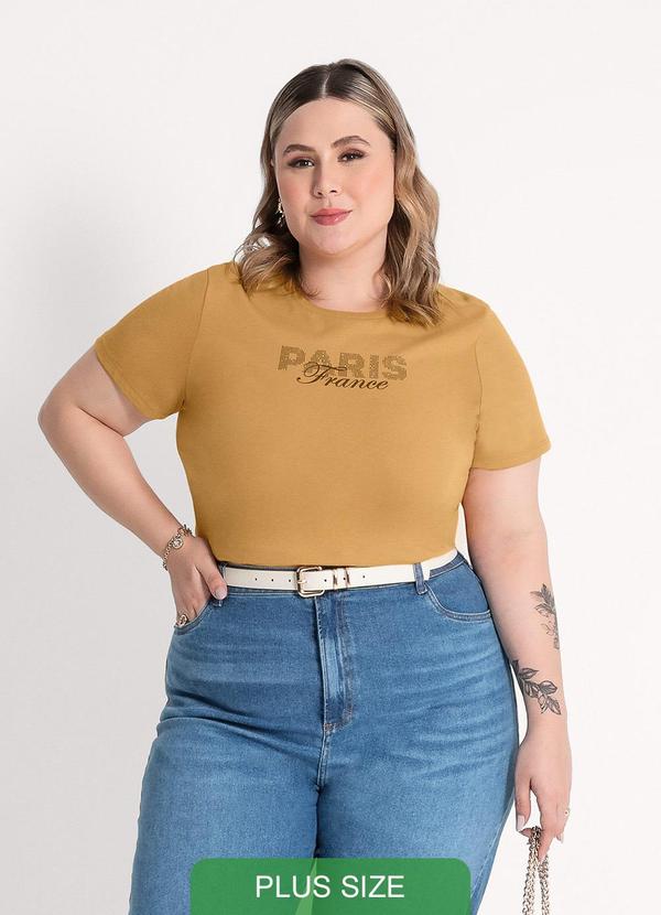 Habana - T-Shirt Plus Size em Algodão Caramelo