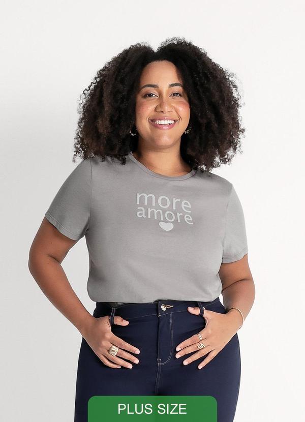 Habana - T-Shirt Plus Size em Algodão Cinza Claro