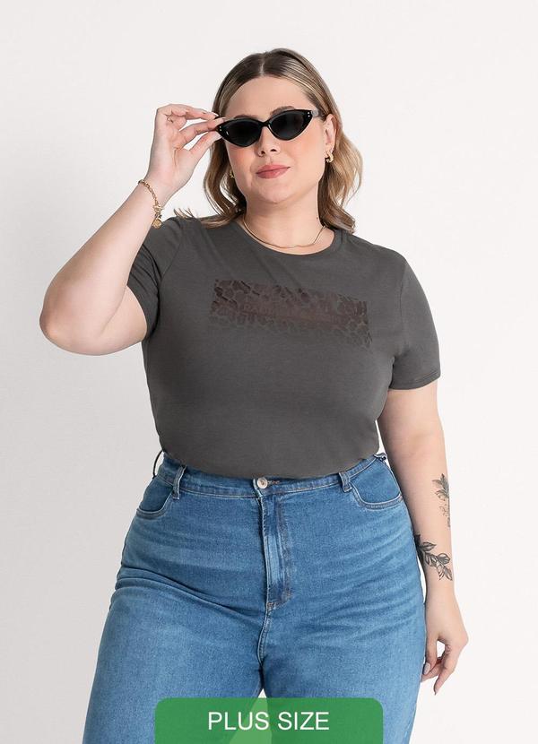 Habana - T-Shirt Plus Size em Algodão Cinza Escuro