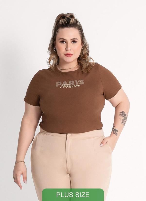 Habana - T-Shirt Plus Size em Algodão Marrom Escuro