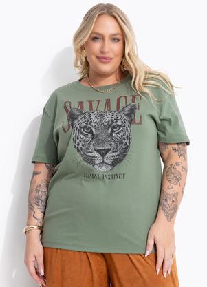 T-Shirt (Verde Oliva) em Algod�o Penteado