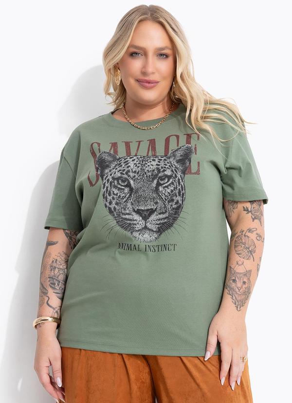 T-Shirt (Verde Oliva) em Algod�o Penteado