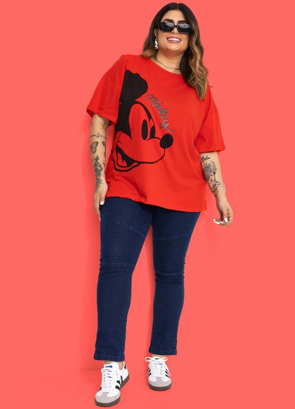 Disney - T-Shirt Vermelho em Malha de Algodão Penteado