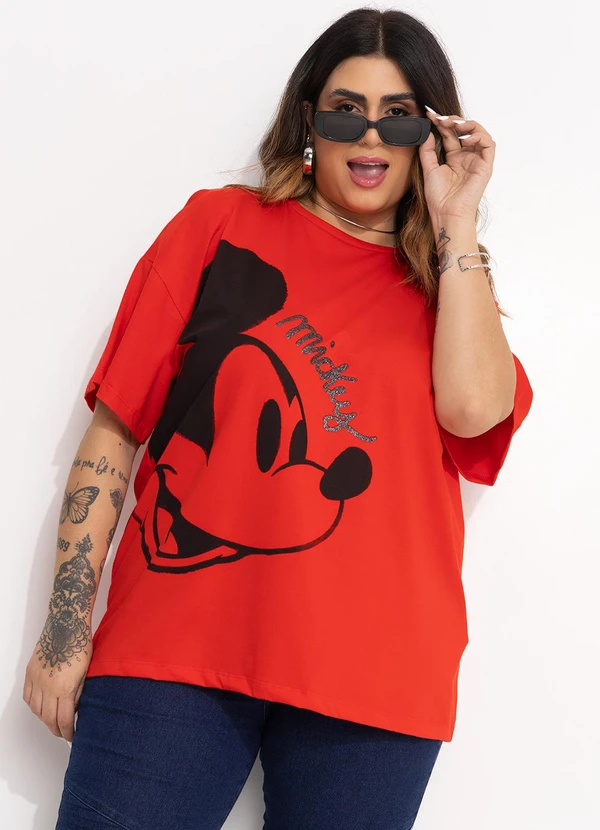 Disney - T-Shirt Vermelho em Malha de Algodão Penteado 5