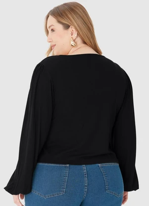 Malwee - Blusa Ampla Canelada Plus Preto - MALWEE