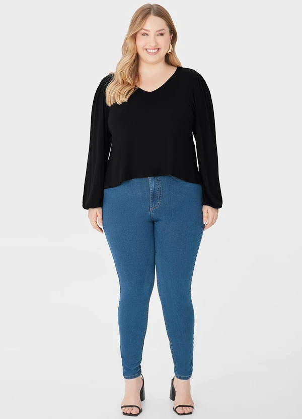 Malwee - Blusa Ampla Canelada Plus Preto