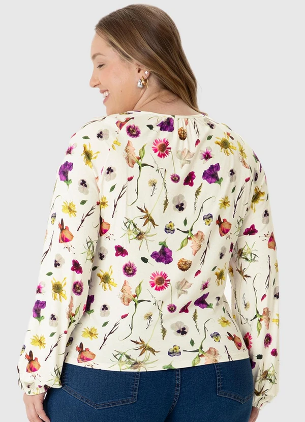 Malwee - Blusa Ampla Floral em Viscolinho Bege 2