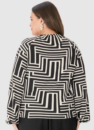 Malwee - Blusa Ampla Geométrica em Viscolinho Preto - MALWEE