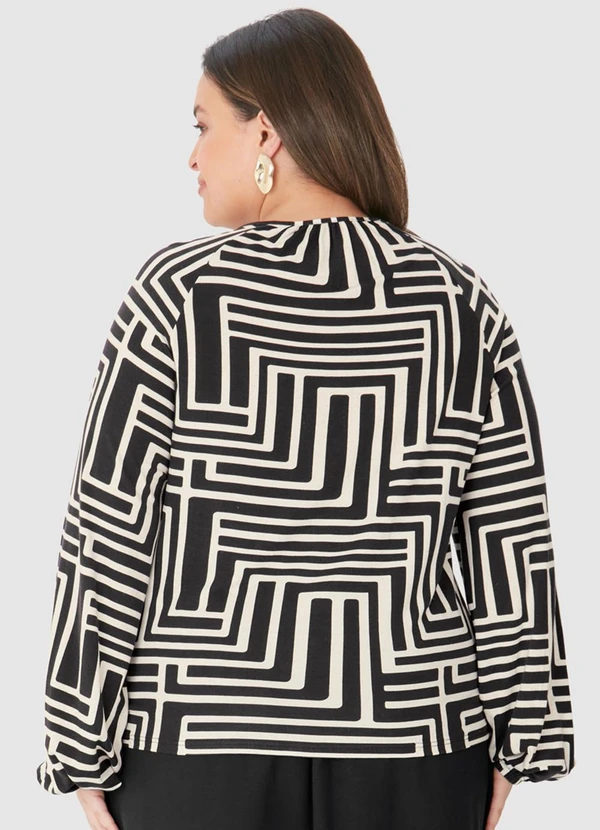 Malwee - Blusa Ampla Geométrica em Viscolinho Preto 2