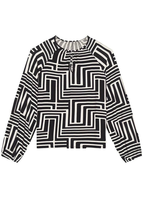 Malwee - Blusa Ampla Geométrica em Viscolinho Preto 5