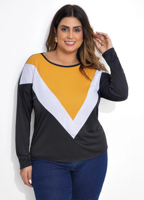 Marguerite - Blusa Ampla Manga Longa Preta Plus Size