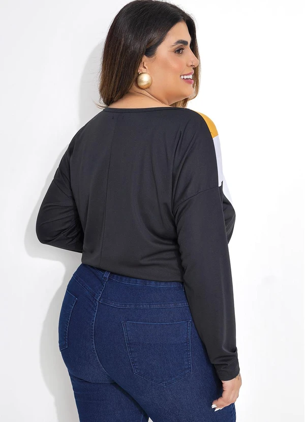 Marguerite - Blusa Ampla Manga Longa Preta Plus Size 5