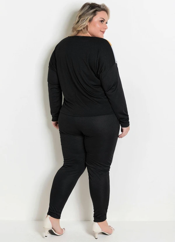 Marguerite - Blusa Ampla Manga Longa Preta Plus Size