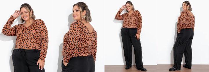 Blusa Animal Print com Decote V Plus Size