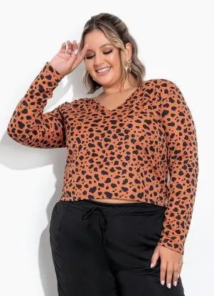 Marguerite - Blusa Animal Print com Decote V Plus Size - MARGUERITE