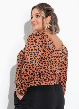 Marguerite - Blusa Animal Print com Decote V Plus Size - MARGUERITE