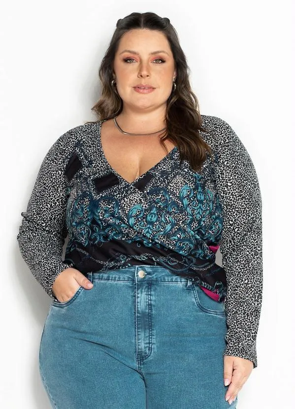 Marguerite - Blusa Arabescos Transpassada Plus Size