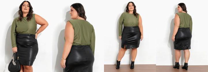 Blusa Assim�trica Verde Militar Plus Size