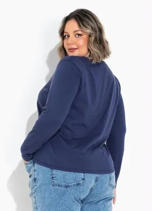 Marguerite - Blusa Azul com Estampa Localizada Plus Size - MARGUERITE