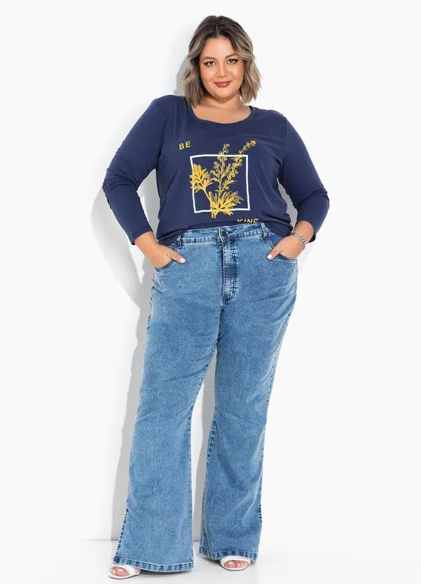Marguerite - Blusa Azul com Estampa Localizada Plus Size 4