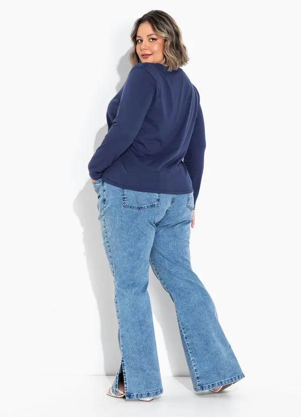 Marguerite - Blusa Azul com Estampa Localizada Plus Size 5