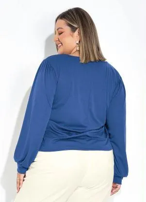 Marguerite - Blusa Azul com Franzidos e Mangas Plus Size - MARGUERITE