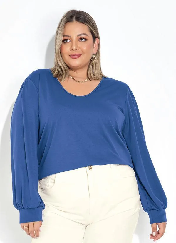 Marguerite - Blusa Azul com Franzidos e Mangas Plus Size 2