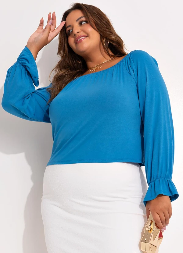 Marguerite - Blusa Azul em Malha de Viscose