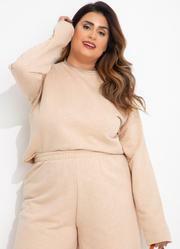 Blusa Bege em Moletinho Rajado