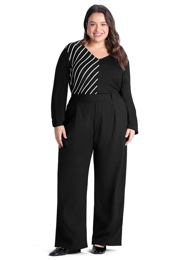 Rezzato - Blusa Bicolor Listrada Plus Size Feminino Preto 2