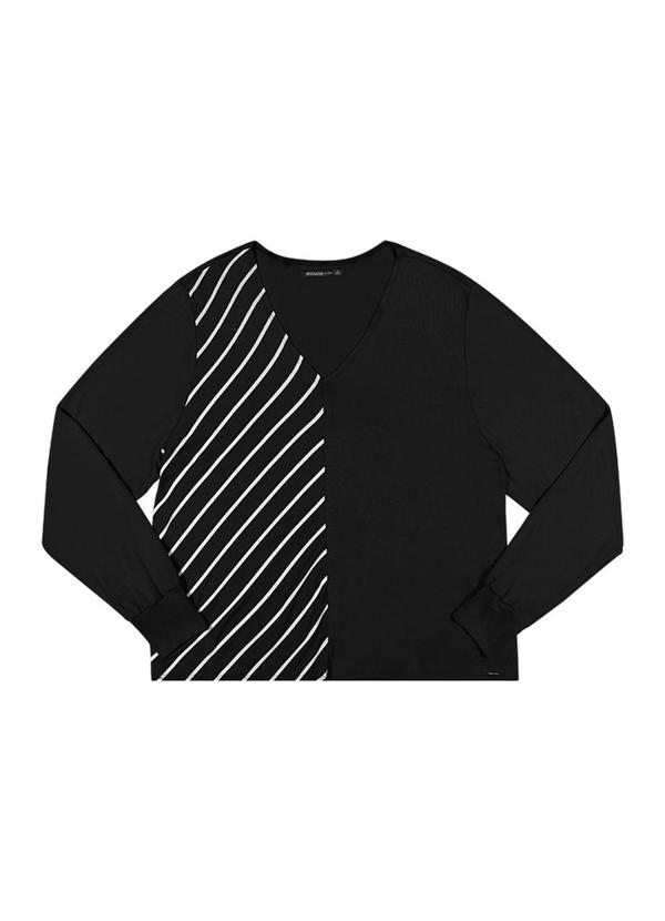 Rezzato - Blusa Bicolor Listrada Plus Size Feminino Preto 3